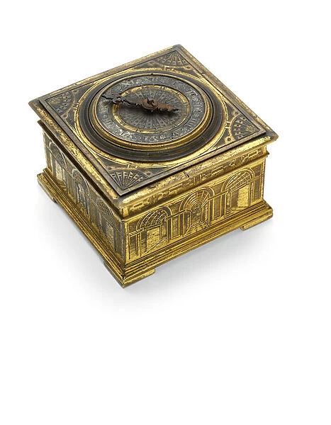 Elizabeth I engraved striking horizontal table clock, c. 1590-1600 (gilt brass)