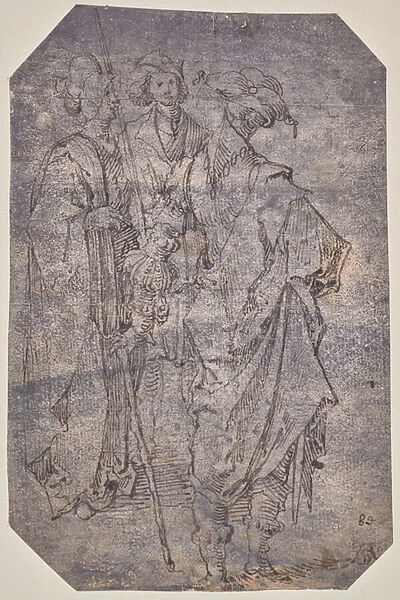 Three elongated figures, 1490-1528 (Ink)
