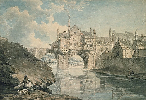 Elvet Bridge, Durham, 18th century (w  /  c and pencil on paper)