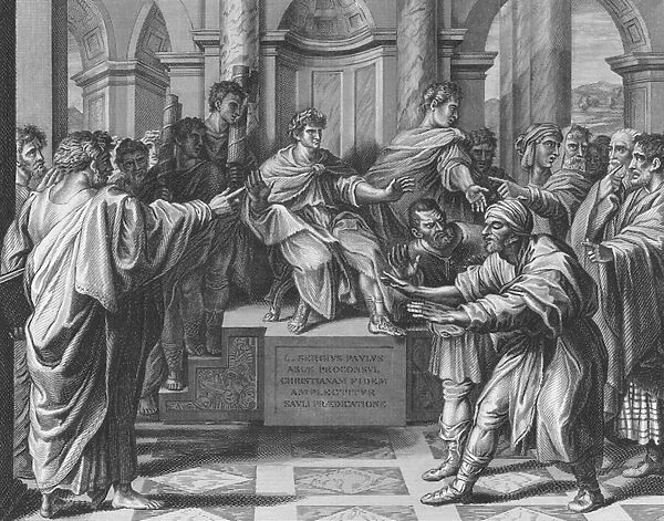 Elymas struck Blind, Acts, Chapter 13, Verses 6-12 (engraving)