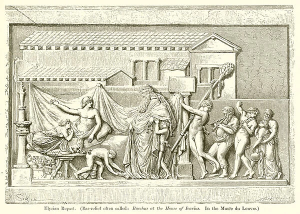 Elysian Repast. (Bas-Relief often Called: Bacchus at the House of Icarius. In the Musee du Louvre) (engraving)