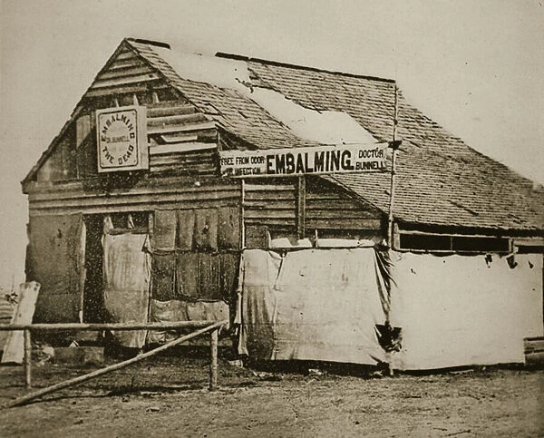 Embalming Building near Fredericksburg, Virginia, 1861-65 (b  /  w photo)