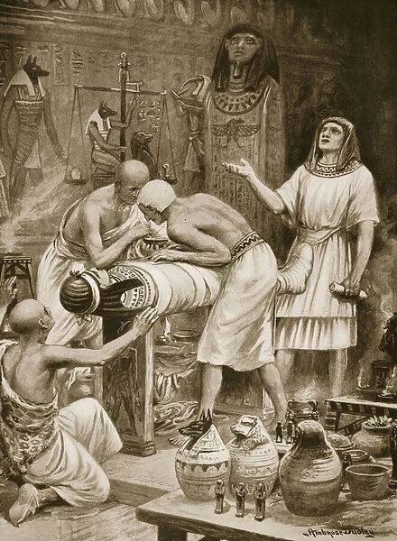 Embalming the Dead, illustration from Hutchinsons History of the Nations, c. 1910 (litho)