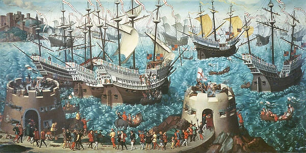 Embarkation of Henry VIII, in 1520, to the Field of the Cloth of Gold (oil on canvas)