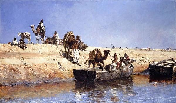 An Embarkment of Camels on the Beach at Sale, Maroc, 1880 (oil on canvas)
