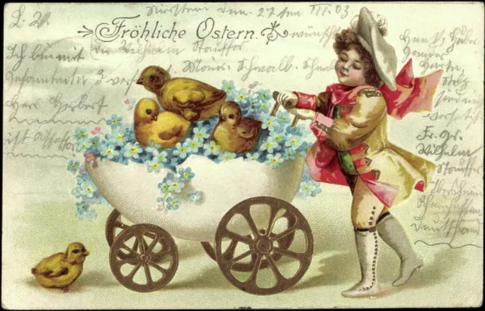 Framed Print : Embossing congratulations Easter, chick, egg stroller Framed Print : Embossing congratulations Easter, chick, egg stroller