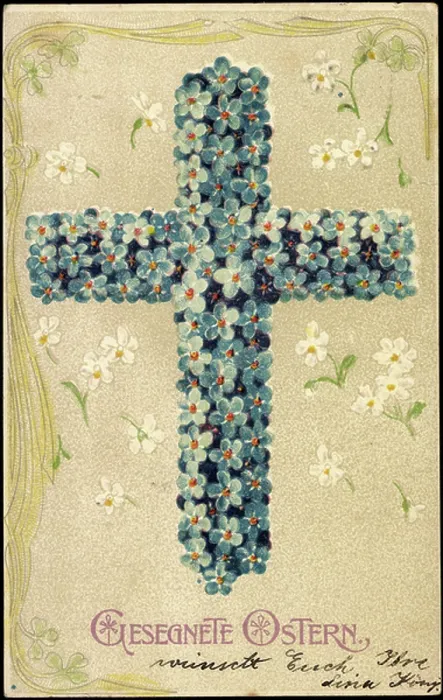 Framed Print : Embossing congratulations Easter, flowers in cross shape
