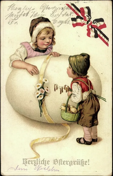 Framed Print : Embossing congratulations Easter, egg, children, chicks