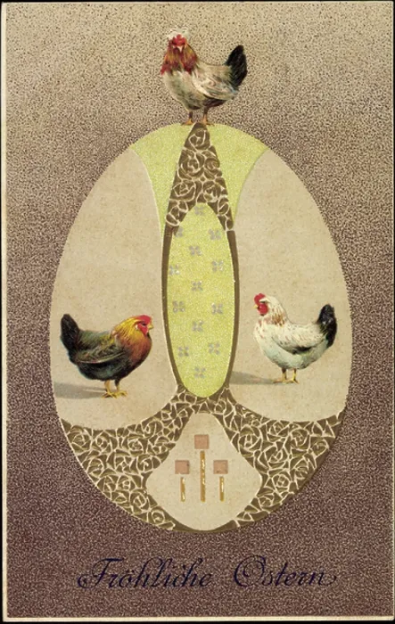 Framed Print : Embossing congratulations Easter, hens in an Easter egg Framed Print : Embossing congratulations Easter, hens in an Easter egg