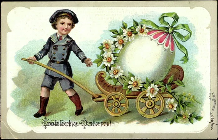 Framed Print : Embossing Happy Easter, Boy pulls cart, Easter egg Framed Print : Embossing Happy Easter, Boy pulls cart, Easter egg