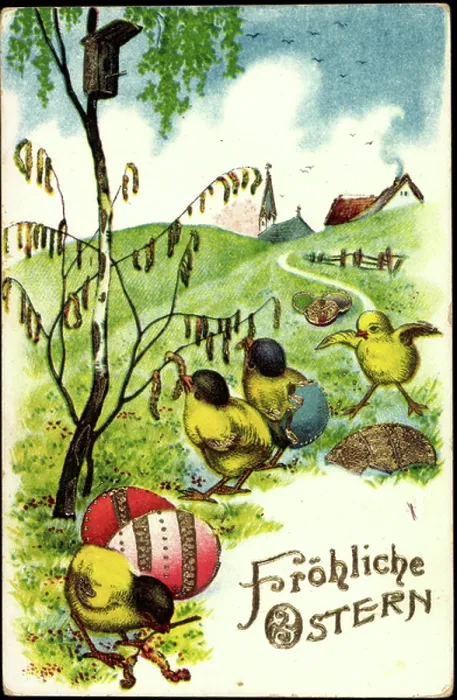 Framed Print : Embossing Happy Easter, Chick, Easter Eggs, Birch, Place