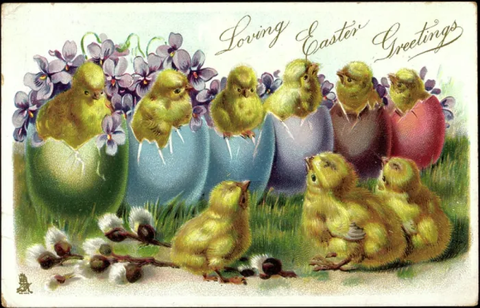 Framed Print : Embossing Litho Happy Easter, Chick, Easter Egg Bowl, Tuck