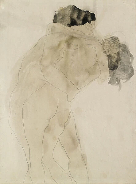 Two embracing figures (graphite on white wove paper)