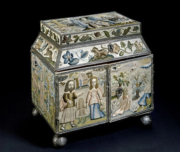 Embroidered box: Scenes from the Life of Abraham, c. 1665 (mixed media)