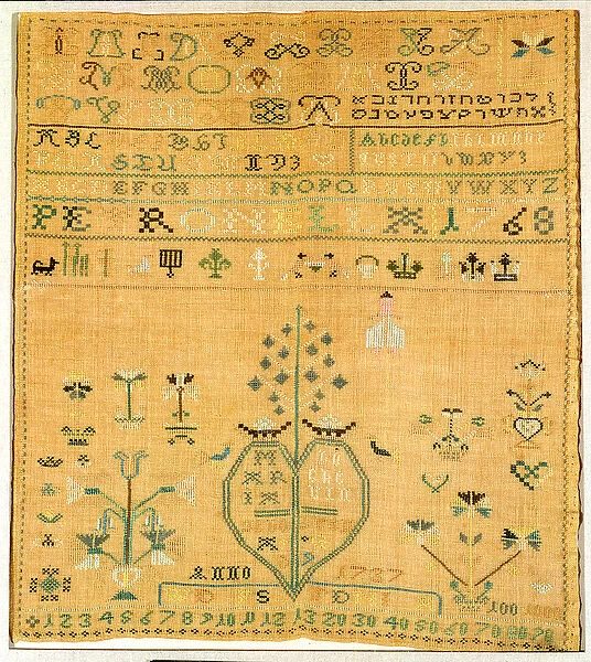 Embroidered sampler, completed in 1768 (textile)