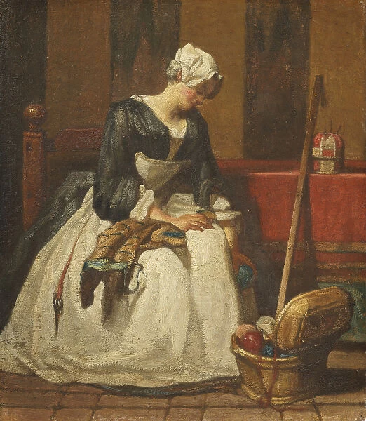The Embroiderer (oil on oak)