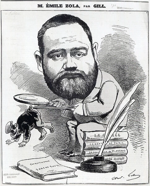 Emile Zola as a naturalist, from L Eclipse (engraving) (b  /  w photo)
