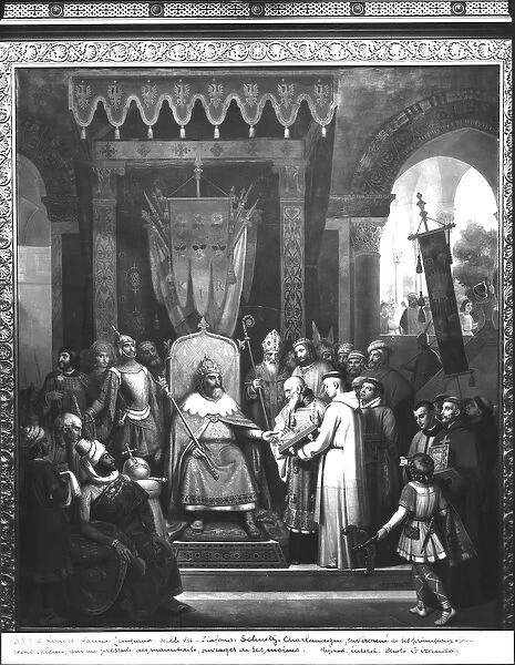 Emperor Charlemagne (747-814) Surrounded by his Principal Officers, Receiving Alcuin (c