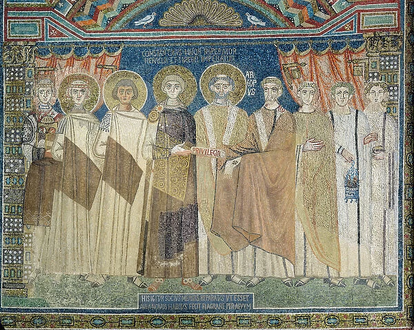 The Emperor Constantine IV grants tax immunity to the Archbishop of Ravenna (mosaic)