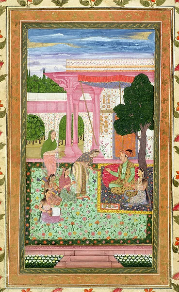 Emperor Jahangir (1569-1627) with his consort and attendants in a garden