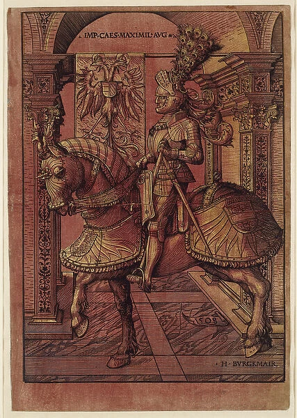 Emperor Maximilian I, armed on horseback, 1508 (chiaroscuro woodcut)