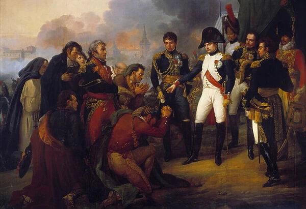 Emperor Napoleon I (1769-1821) before Madrid: the Emperor receiving a deputation of the city, 3  /  12  /  1808, Painting by Antoine Charles Horace Vernet (1758-1836), 1810. Sun 3, 61x5 m