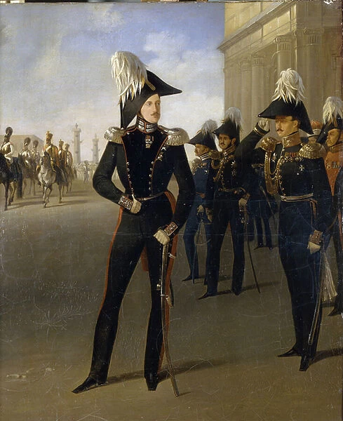 Emperor Nicholas I accepts the official report of the prince Lobanov-Rostovsky (oil on canvas)