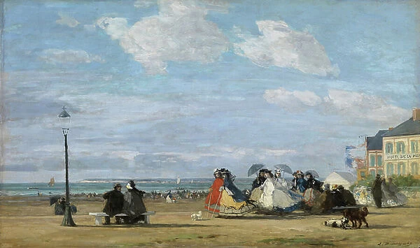 Empress Eugenie (1826-1920) at Trouville, 1863 (oil on panel)