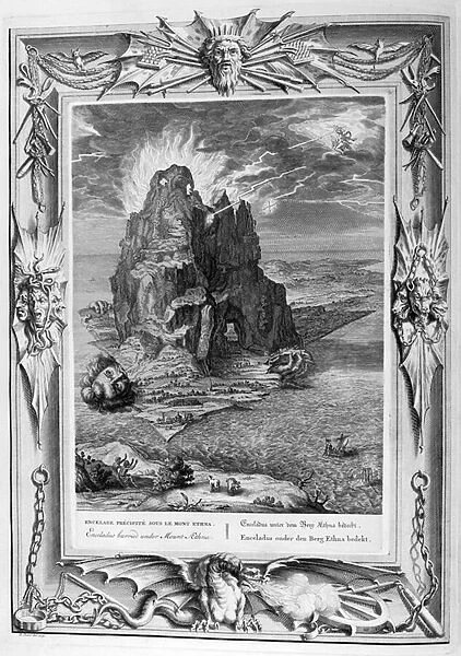 Encecladus in battle at Mount Etna (engraving)