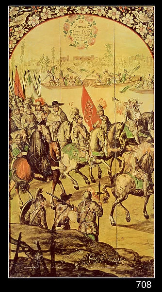 The encounter between Hernando Cortes (1485-1547) and Montezuma (1466-1520) 1698