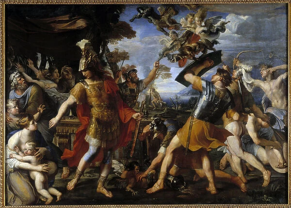 Enee and his companions fighting the Harpies Painting by Francois Perrier (1590-1650