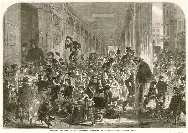 Engaging children for the Christmas pantomime at Drury Lane Theatre, London (engraving)