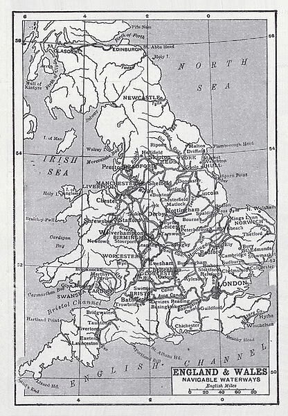 England and Wales, navigable waterways (litho)