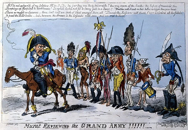 English cartoon depicting Joachim Murat (1767 - 1815), marechal of the Empire at the head