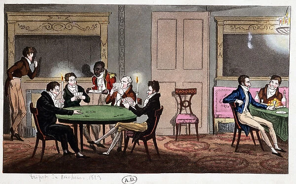 In an English club: 'Cheating Tripot', England, 1823
