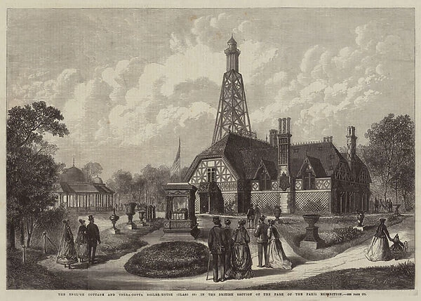The English Cottage and Terra-Cotta Boiler-House (Class 65) in the British Section of the Park of the Paris Exhibition (engraving)