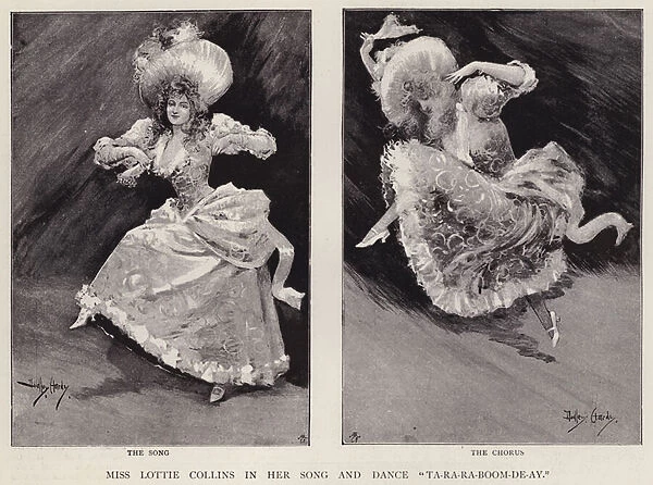 English music hall singer and dancer Lottie Collins performing her popular song Ta-Ra-Ra-Boom-De-Ay (litho)