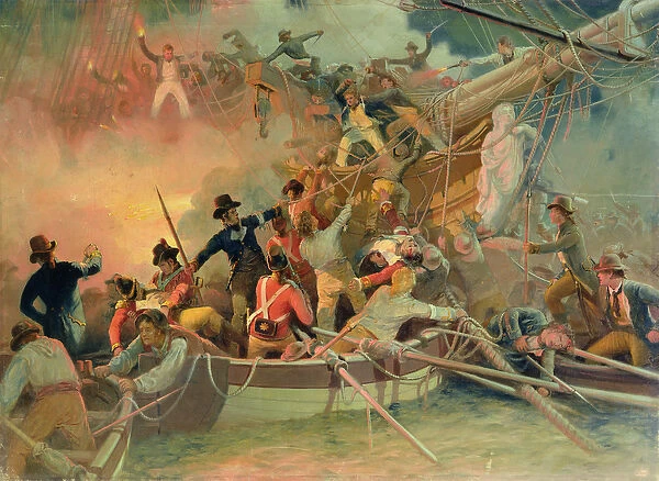 The English navy conquering a French ship near the Cape Camaro (oil on canvas)