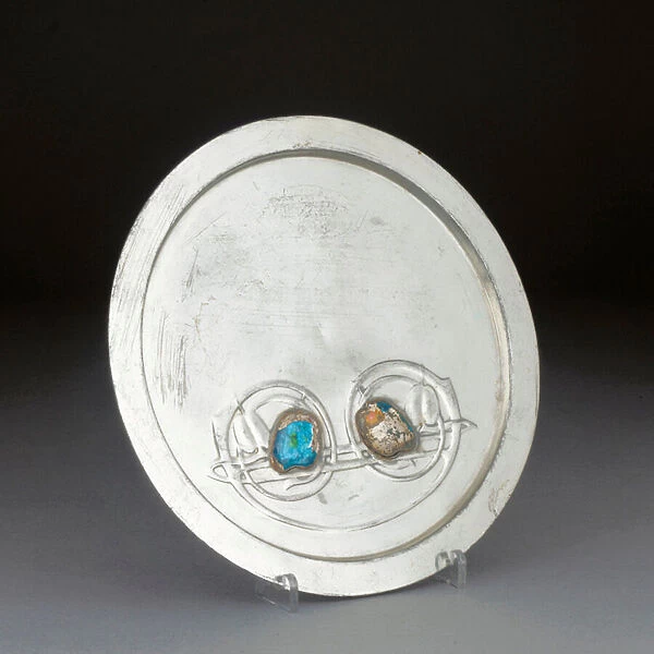 An English pewter plate with turquoise enamels (pewter, enamel)