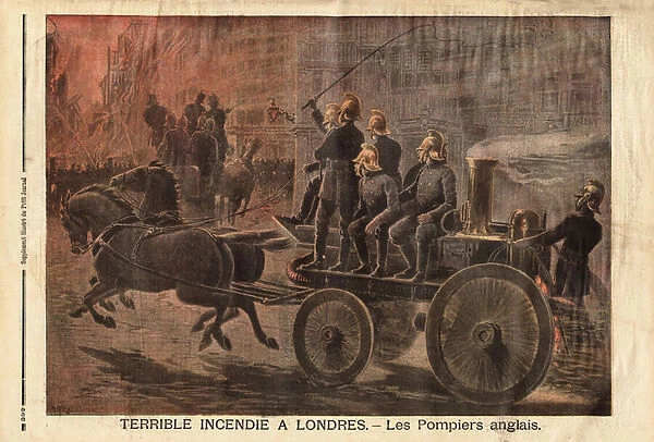 Englishmens intervention for a terrible fire in Alder Gate, central London. Engraving in 'Le petit journal'5  /  12  /  1897. Selva Collection