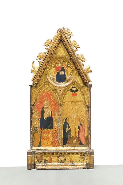 Enthroned Madonna and Child with saints; Crucifixion, 1375-1400, (panel)