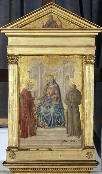 Enthroned Madonna with Child and Saints Gerhard and Katharina, c. 1450 (tempera on poplar wood)