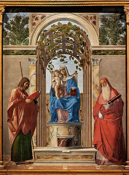 Enthroned Madonna with Infant Jesus between saints James and Jerome