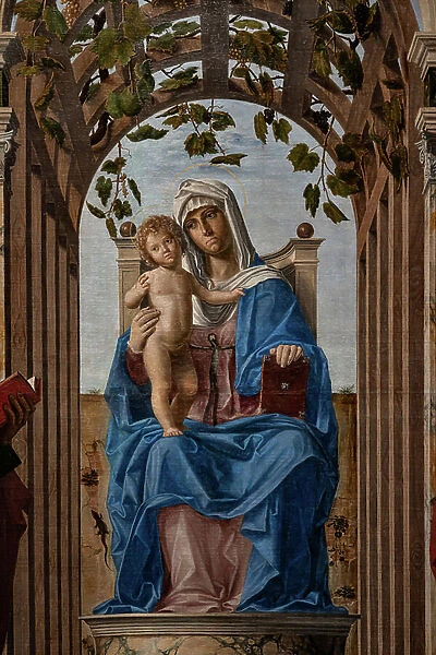 Enthroned Madonna with Infant Jesus between saints James and Jerome, detail, 1489 (oil on canvas)