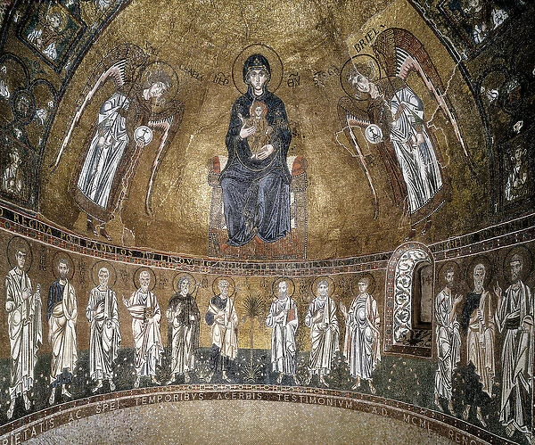 Enthroned Virgin with archangels and apostles (mosaic)
