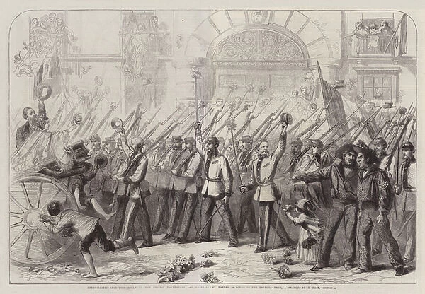 Enthusiastic Reception given to the British Volunteers for Garibaldi at Naples, a Scene in the Toledo (engraving)
