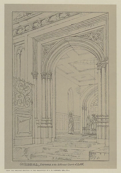 Entrance to the different Courts of Law, Guildhall, City of London, 1815 (litho)