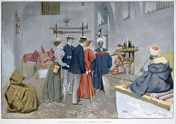 Entrance hall of the prison in Tangiers, c. 1900 (colour litho)