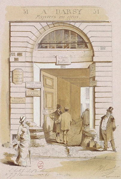 Entrance of the Hotel Bullion, 57 rue Jean-Jeacques Rousseau, Paris, 1880 (w  /  c on paper)