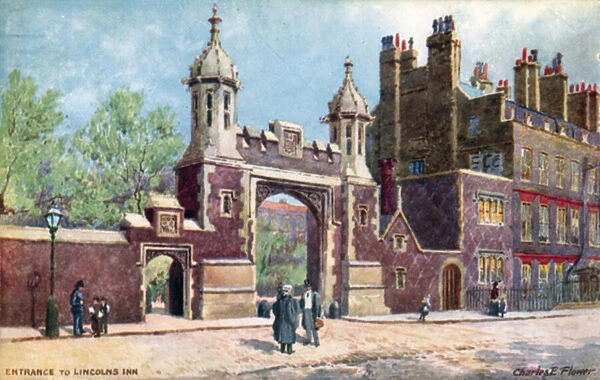Entrance, Lincolns Inn, London (colour litho)